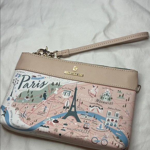 Spartina 449 Paris Map Wristlet - Cream and Pink 8.5” x 5.5” - Picture 2 of 6